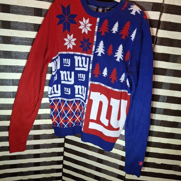 NFL Football New York Giants Patchwork Christmas Sweater Men Size Large - Picture 4 of 15